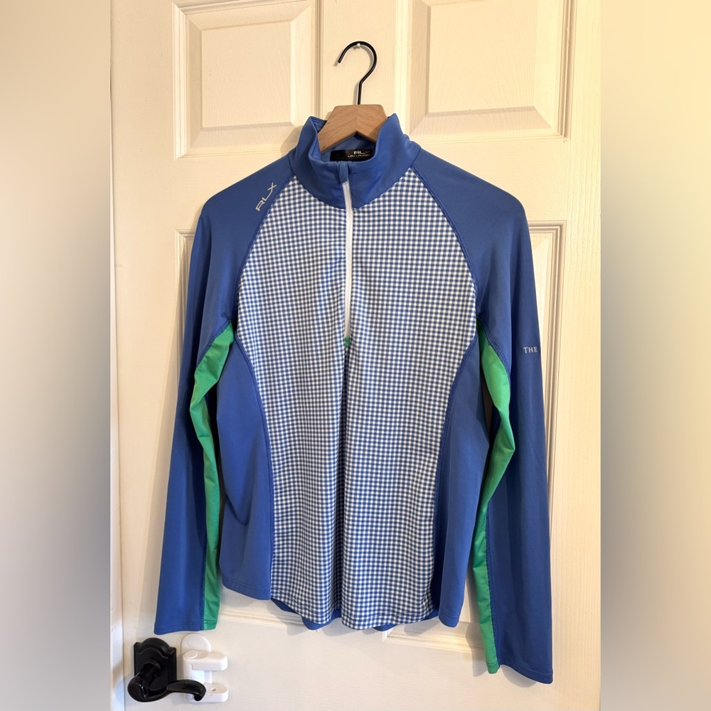 $148 Polo Ralph Lauren RLX UV Wicking 1/4 Zip Pullover Blue Gingham Women's